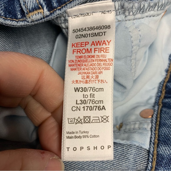 Topshop 30 waist straight heavyweight jeans medium wash factory distressing - Picture 3 of 9